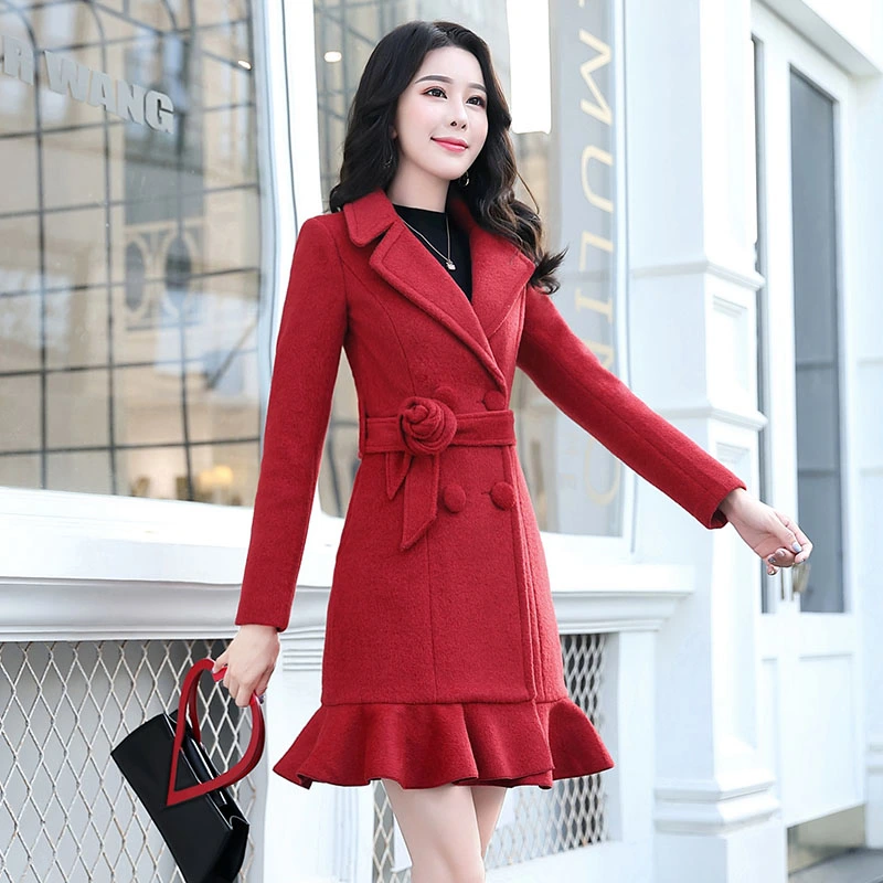 Fashion 2021 Autumn Baitao Korean version waist-closing temperament Baitao pure color simple wool jacket