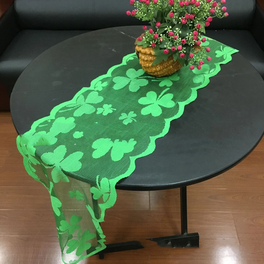 Green Doily Irish Festival Shamrock Table Runner