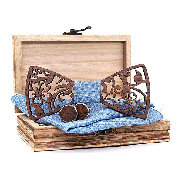 Black walnut flower hollow bow tie handmade