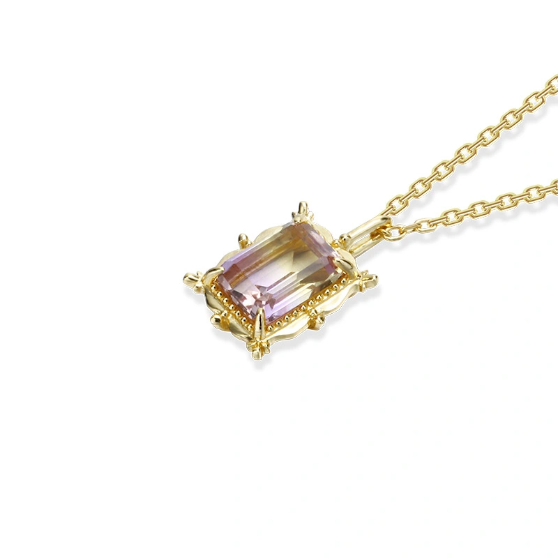 Octagonal Rectangular Amethyst Two-tone Crystal Silver Pendant