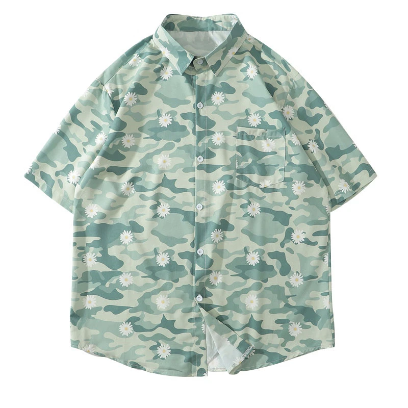Camouflage daisy print short sleeve shirt