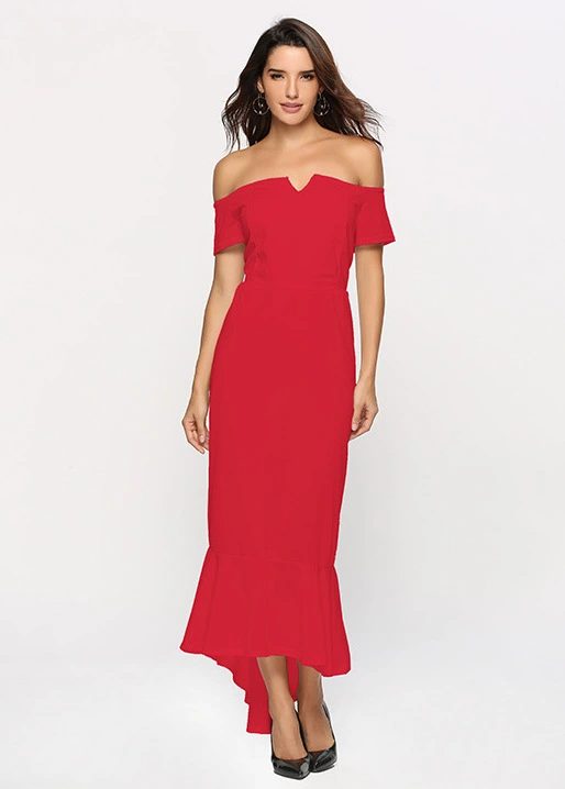 V-neck strapless fishtail skirt