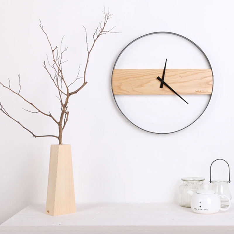 Log Wall Clock Free Punching Nordic Solid Wood Bedroom Clock