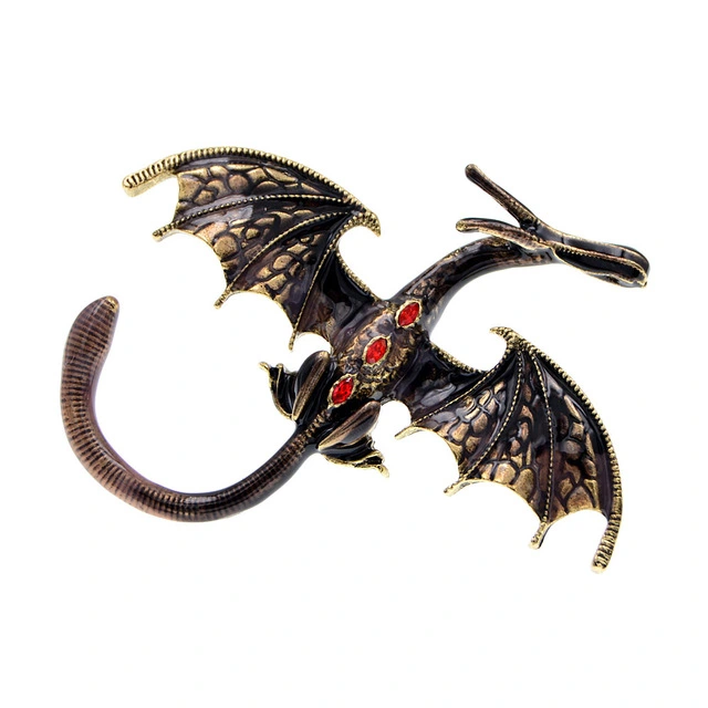 New Style Diamond-Encrusted Red Brooch, Retro Winged Dragon Brooch