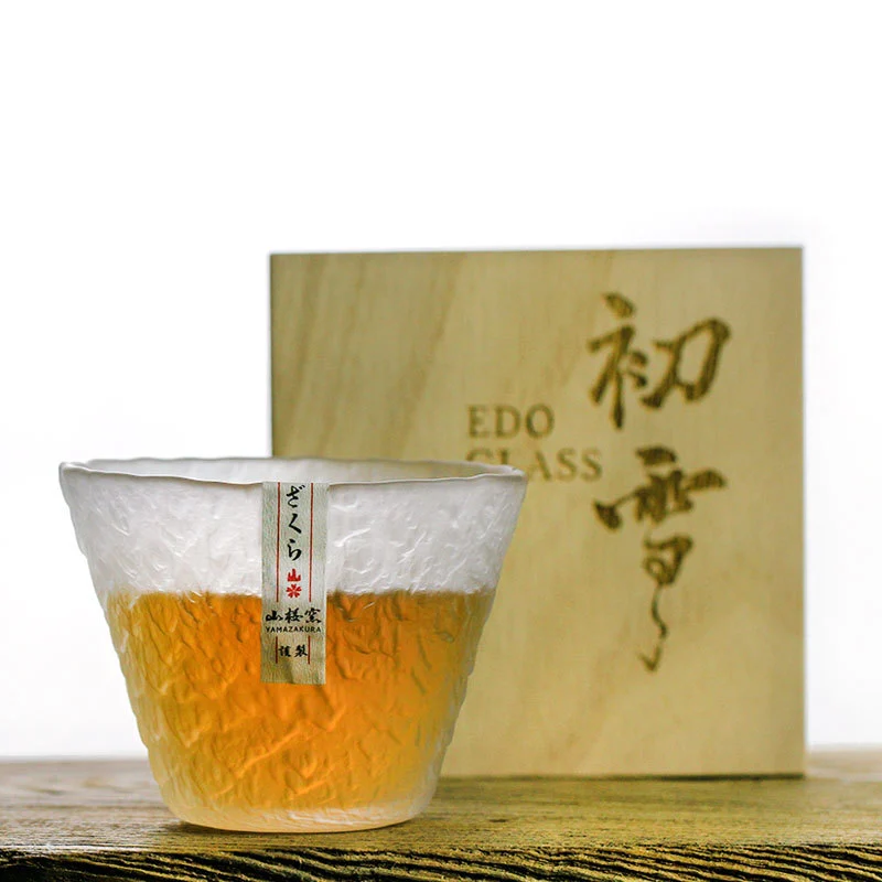 Whiskey Glass Japanese Style Edo Hand-carved Flower Craft