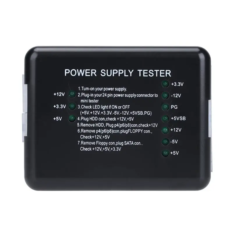 PC Computer ATX SATA HDD Power Supply Tester LED Indication 20 24pin PSU Diagnostic Tool testing for Anode Cathode 12V 5V 3.3V