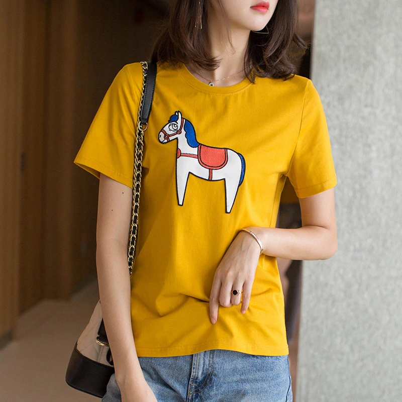 Embroidered pony round neck short sleeve