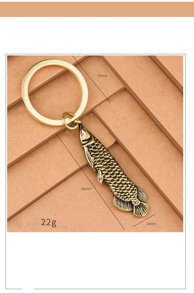 Bronze Arowana Car Keychain Hand-Woven Rope Pure Copper Pendant