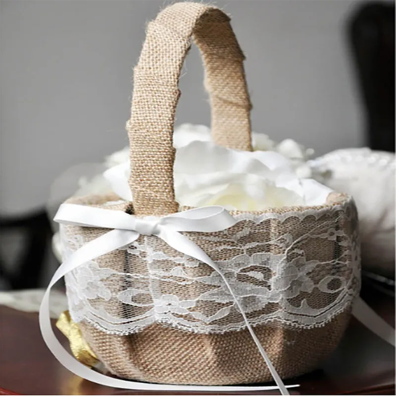 Lace Basket Rustic Burlap Bowknot Basket