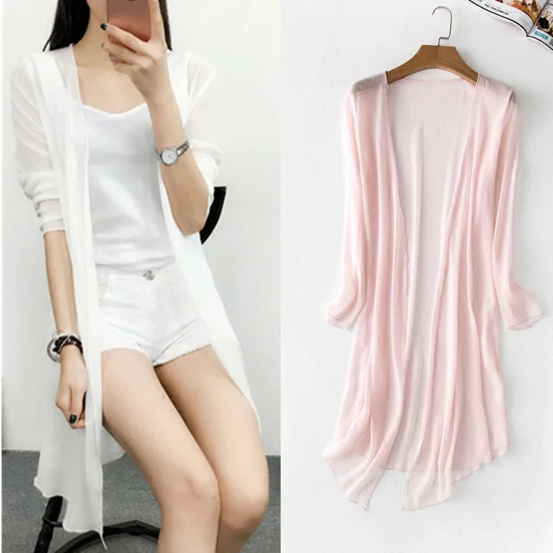 Chiffon mid-length cardigan