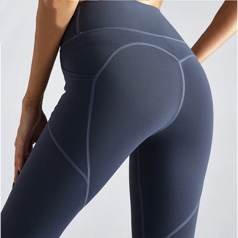 Peach hip stitching pocket fitness pants