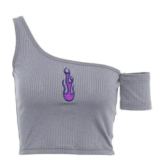 HALF SHOULDER PURPLE FLAME TOP