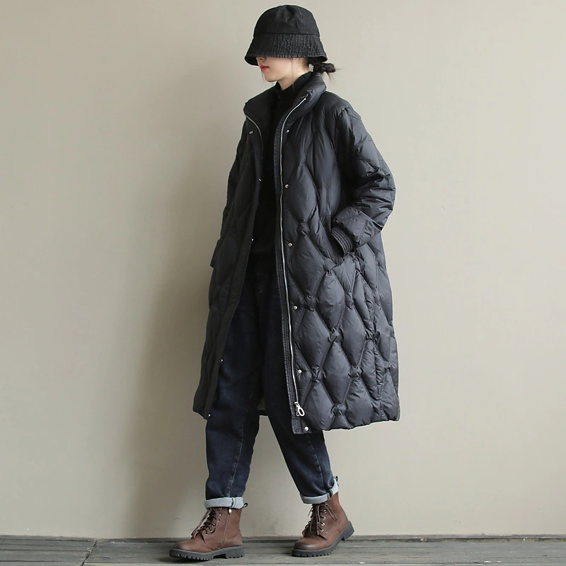 Loose Literary Mid-length White Duck Down Jacket Women