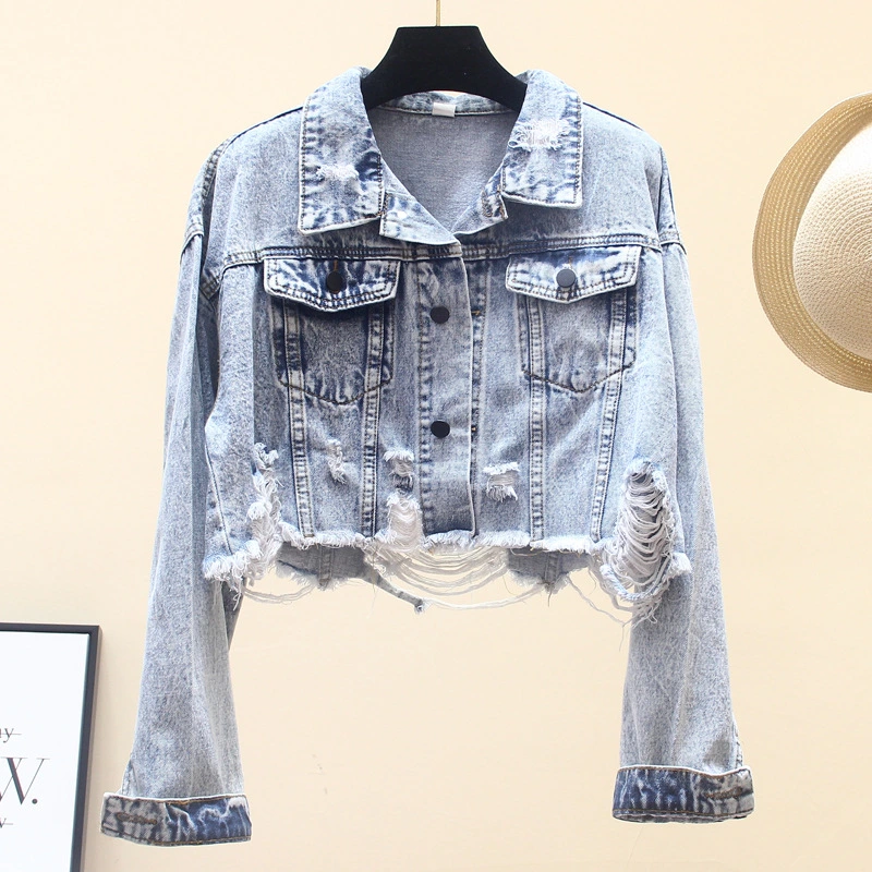 Women's Loose Beggar Ripped Denim Jacket