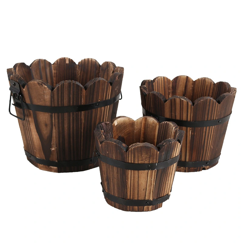 Carbonized wooden barrel flowerpot