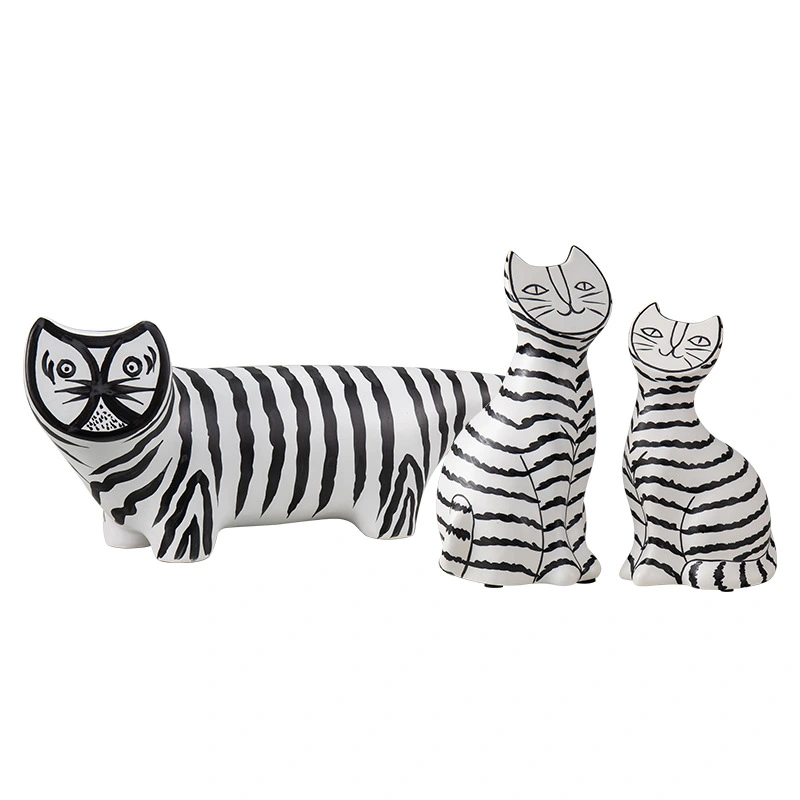 Ceramic black and white striped cat like decoration