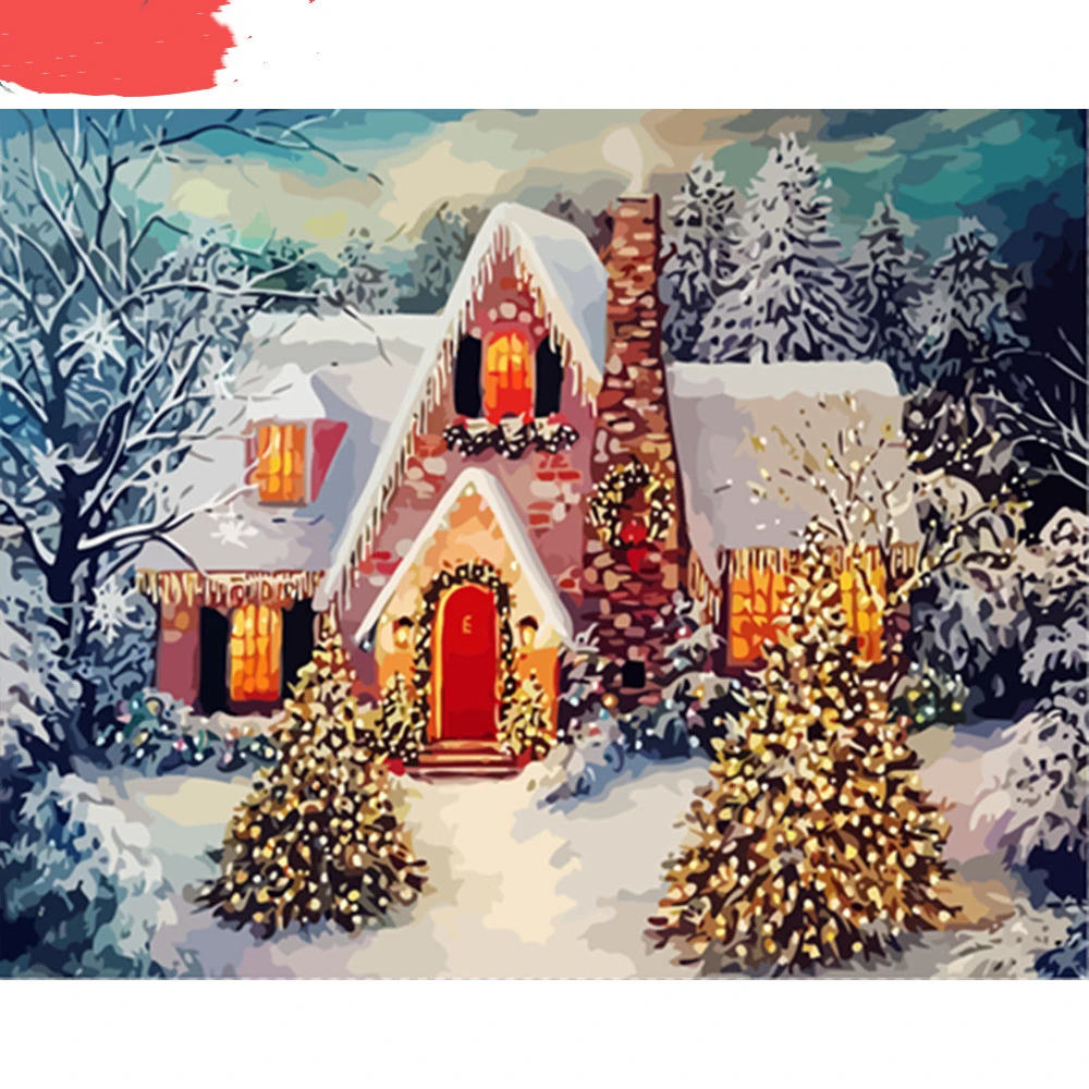 Snow diamond painting of villa and small house