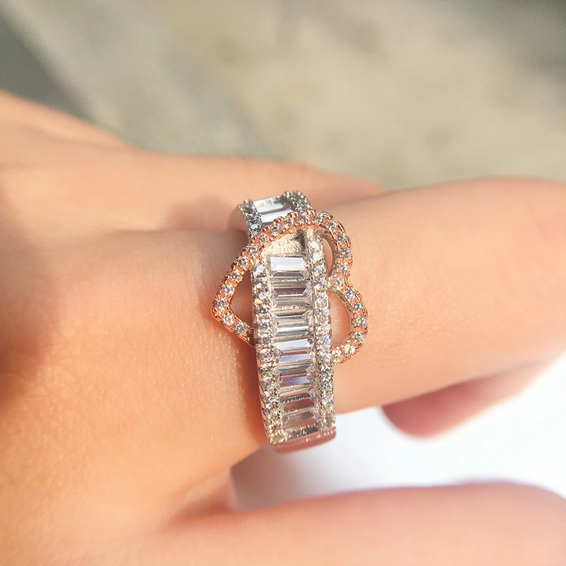 Two-color ring delicate love simulation diamond heart-shaped female ring
