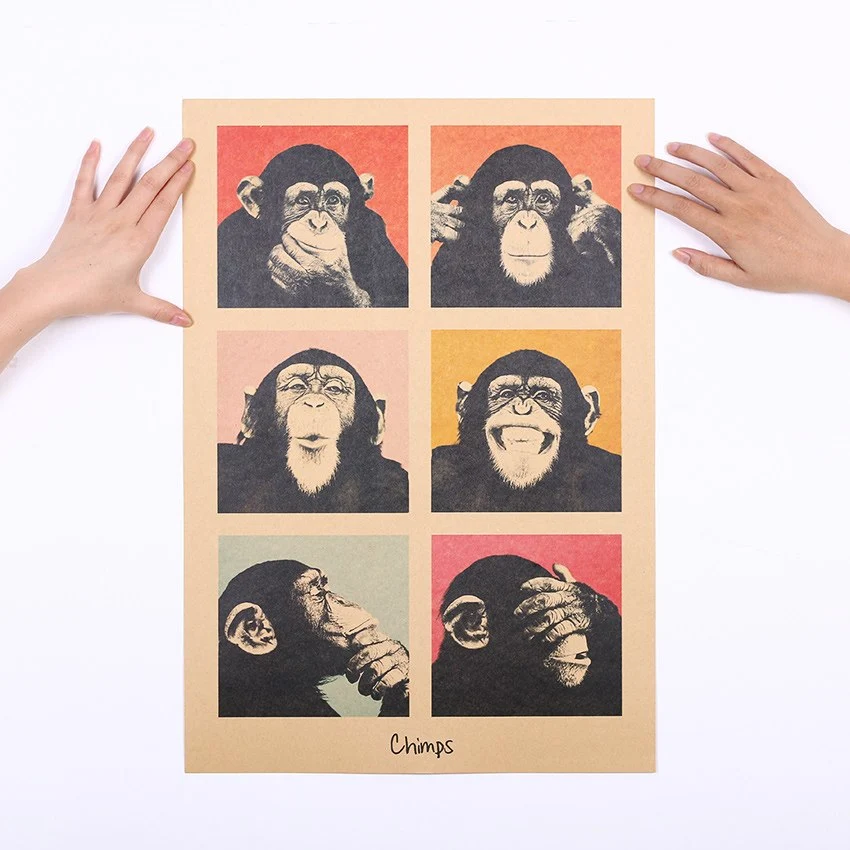 1Pcs Vintage Poster Gorilla Adornment Bar Counter Retro Kraft Paper Posters Movie Poster Wall Stickers Home Decor