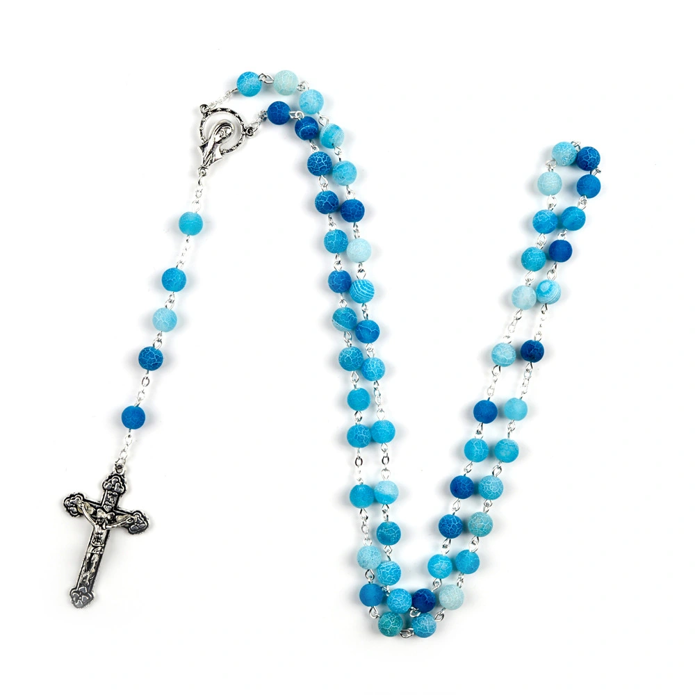 Double-Color Frosted Natural Stone Rosary Necklace