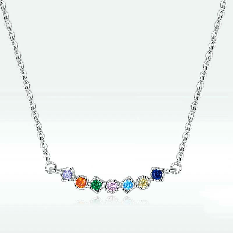 Plating 925 Silver Colorful Zircon Clavicle Chain Rainbow Necklace