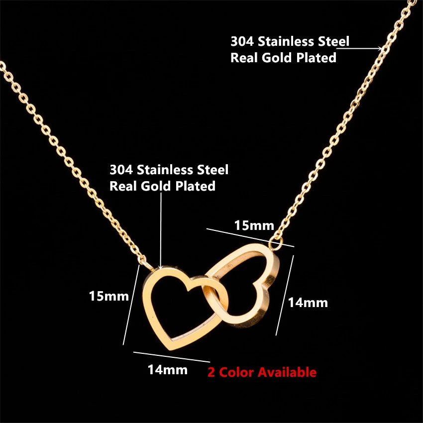 Titanium Steel Colorless Double Heart Pendant Necklace Peach Heart Clavicle Chain