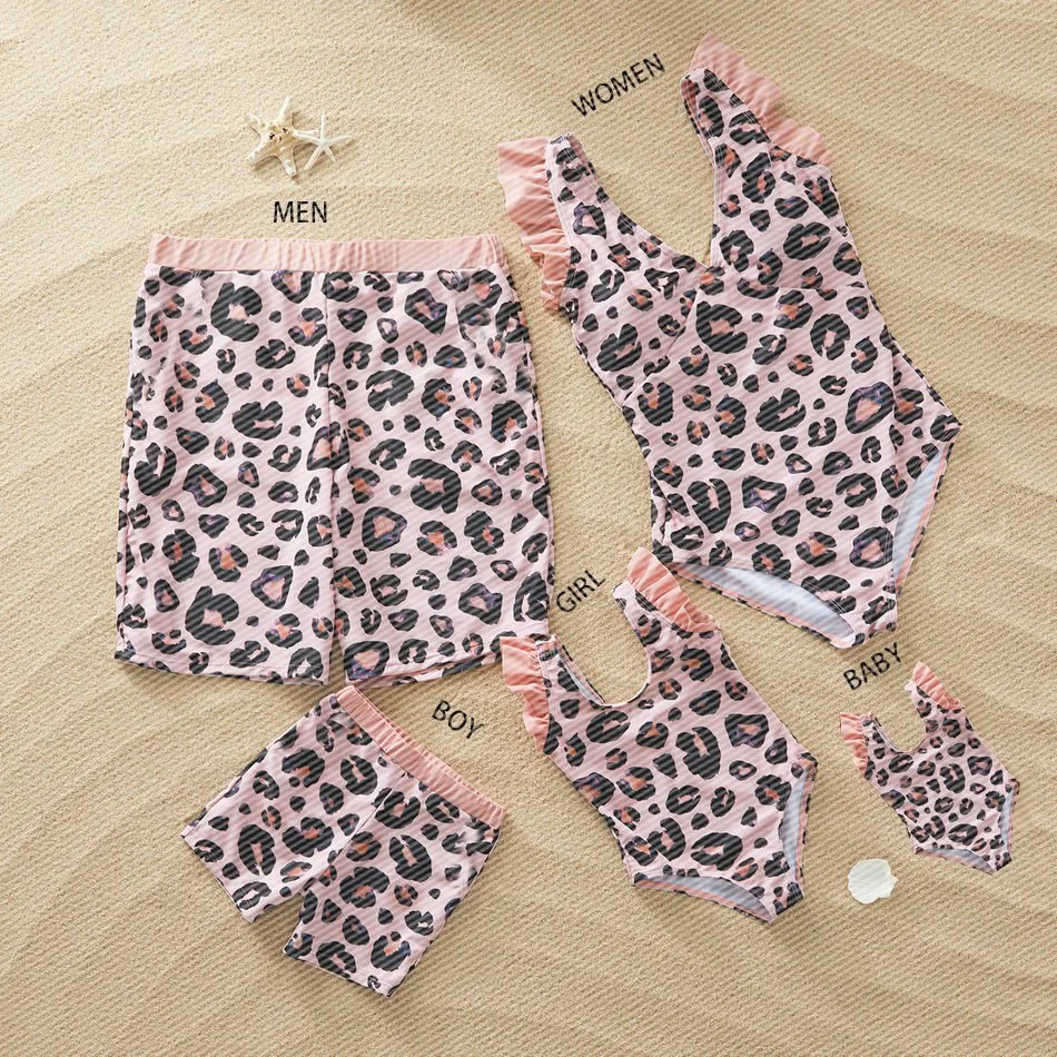 Leopard print family parent-child swimsuit