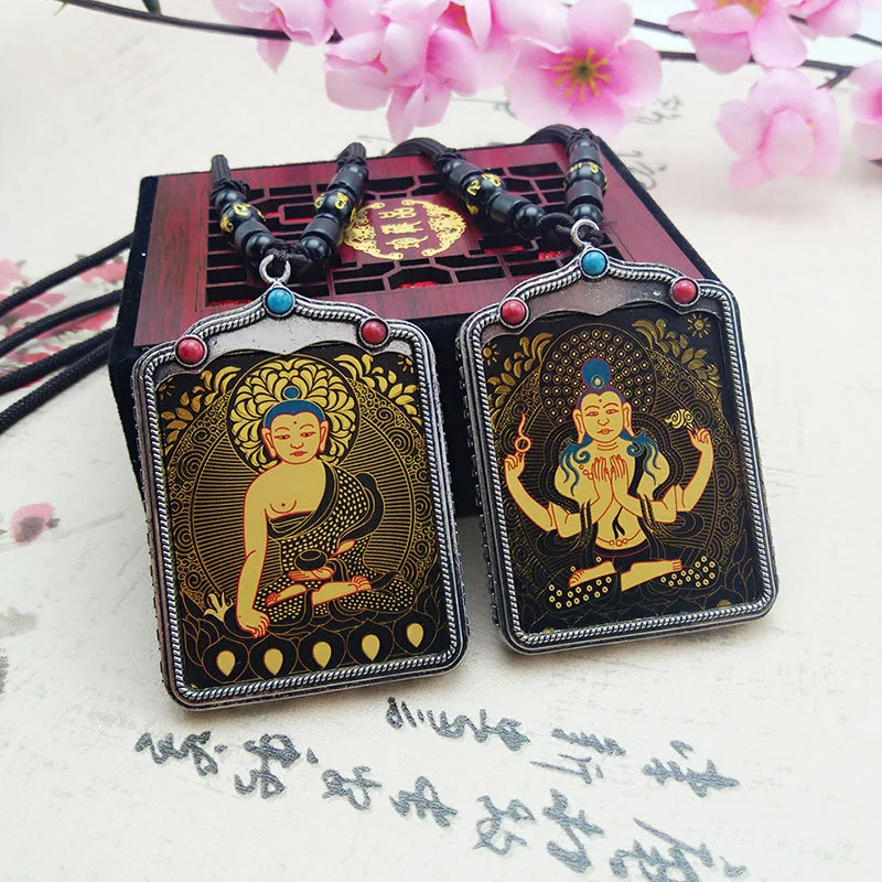 Black gold thangka shakyamuni pendant natal Buddha pendant