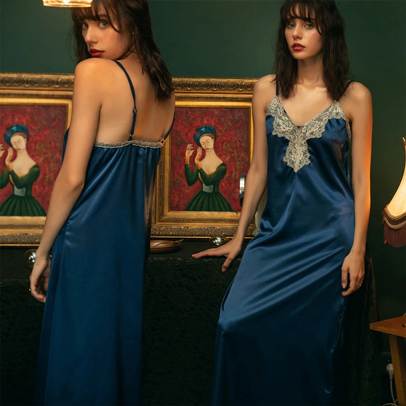 European and American Ladies Comfortable Suspender Nightdress Silk Long Dress