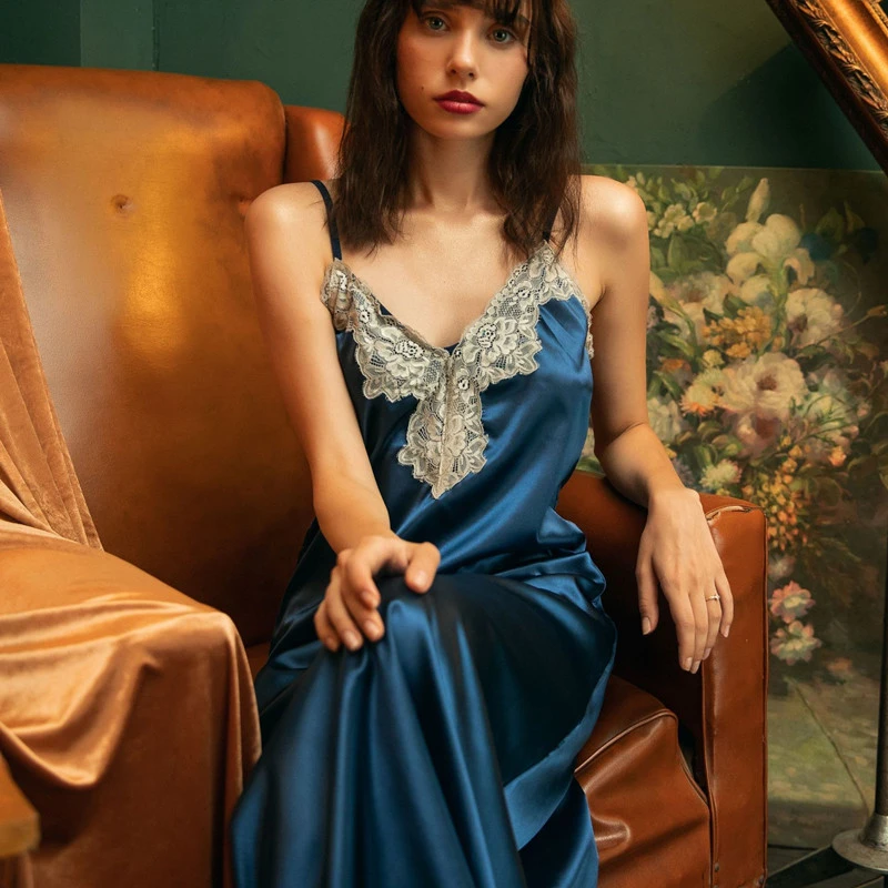 European and American Ladies Comfortable Suspender Nightdress Silk Long Dress