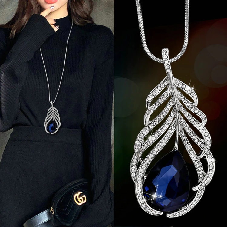 Temperament Full Drill Leaf Sweater Chain Women