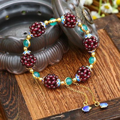 Natural Garnet Bracelet Multi Circle Pomegranate Crystal Bracelet