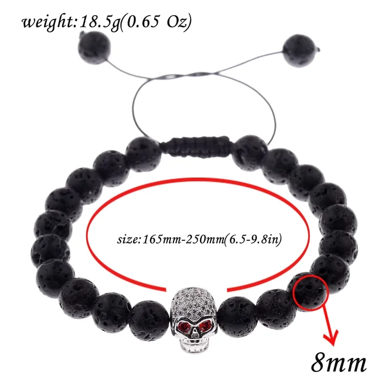 Volcanic Stone Micro Inlaid Diamond Skull Woven Bracelet