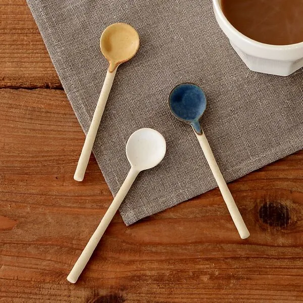 Colored Stoneware Coffee Stirring Spoon Dessert Ice Cream Flavored Yogurt Spoon