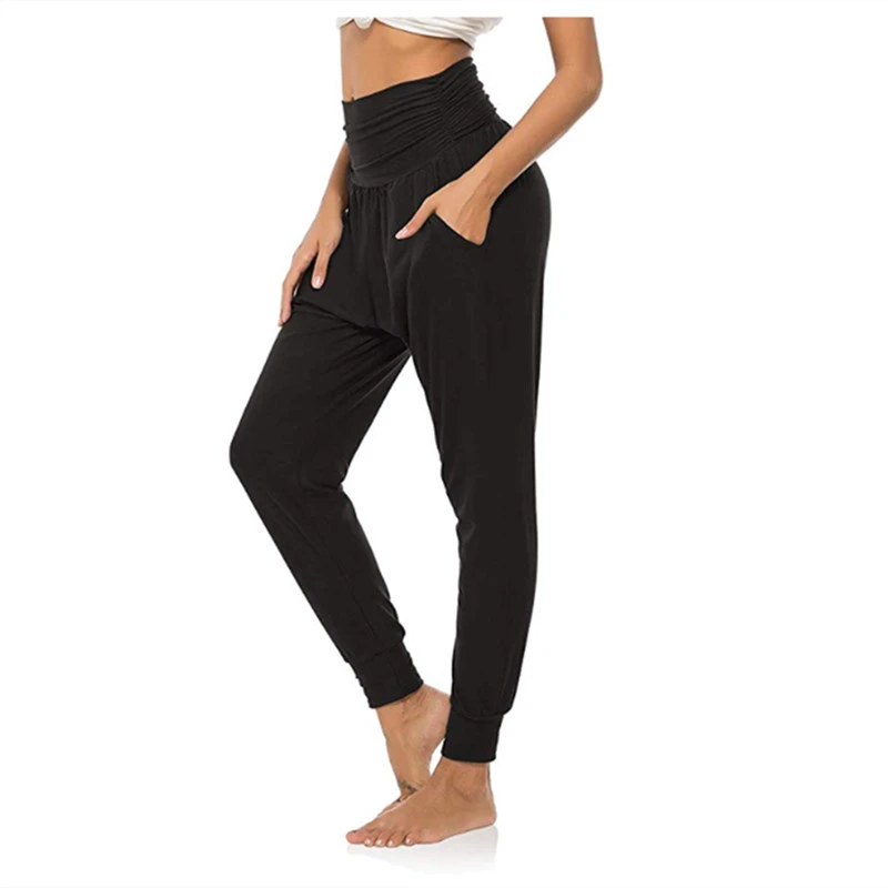 Pure Color Women's Tall Waist Yoga Loose Sports Casual Pants