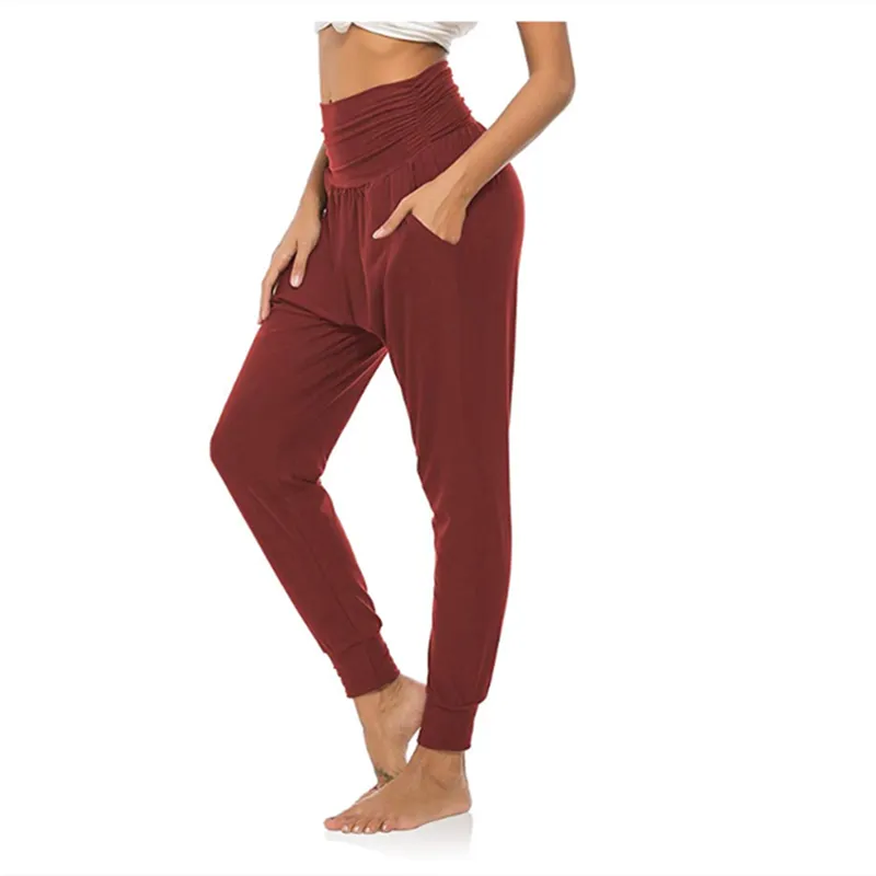 Pure Color Women's Tall Waist Yoga Loose Sports Casual Pants