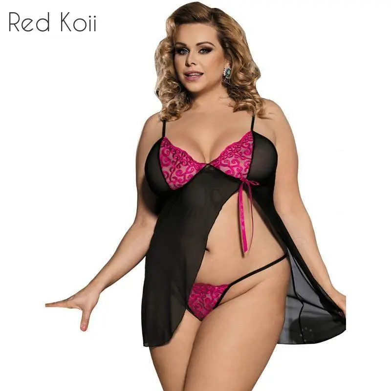 Sheer Black Tulle Pink Embroidered Nightwear