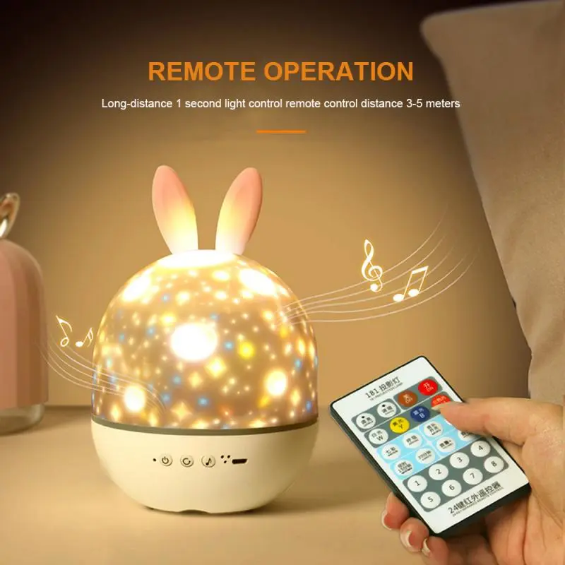 USB charging cute rabbit projection lamp LED projector rotating