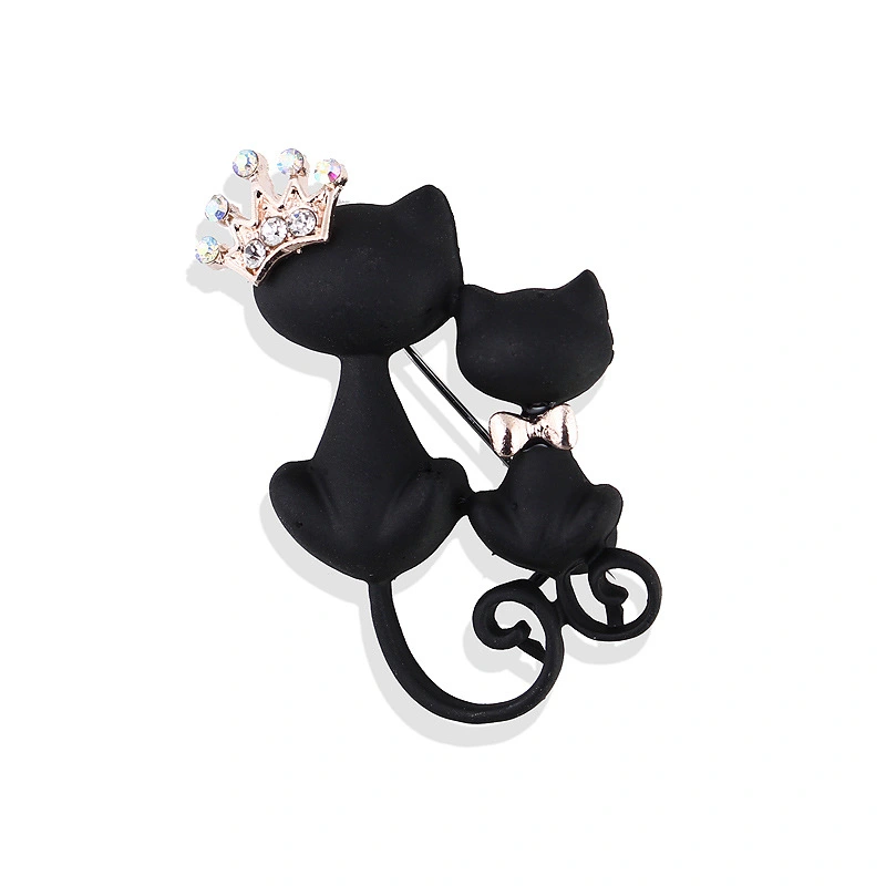 Crown size black cat brooch