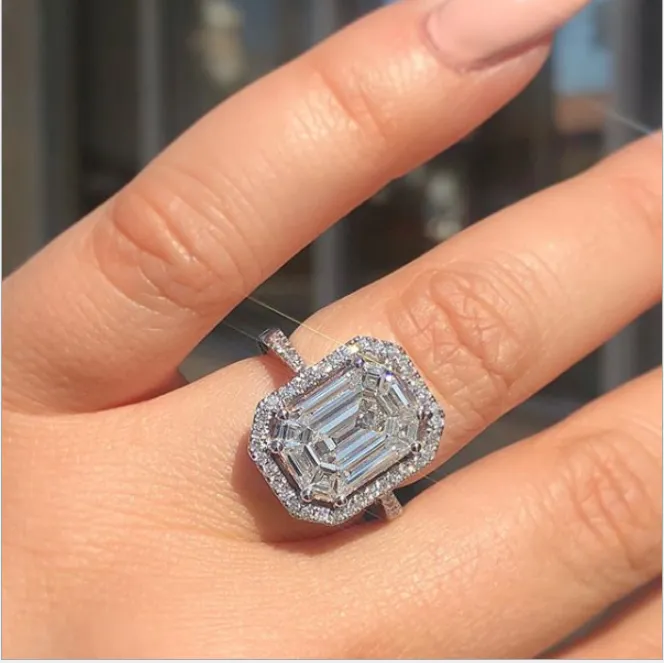 Factory Direct Cross-border Exclusive Jewelry Super Square Diamond Zircon Ring Ins Net Red Explosion Hand Jewelry