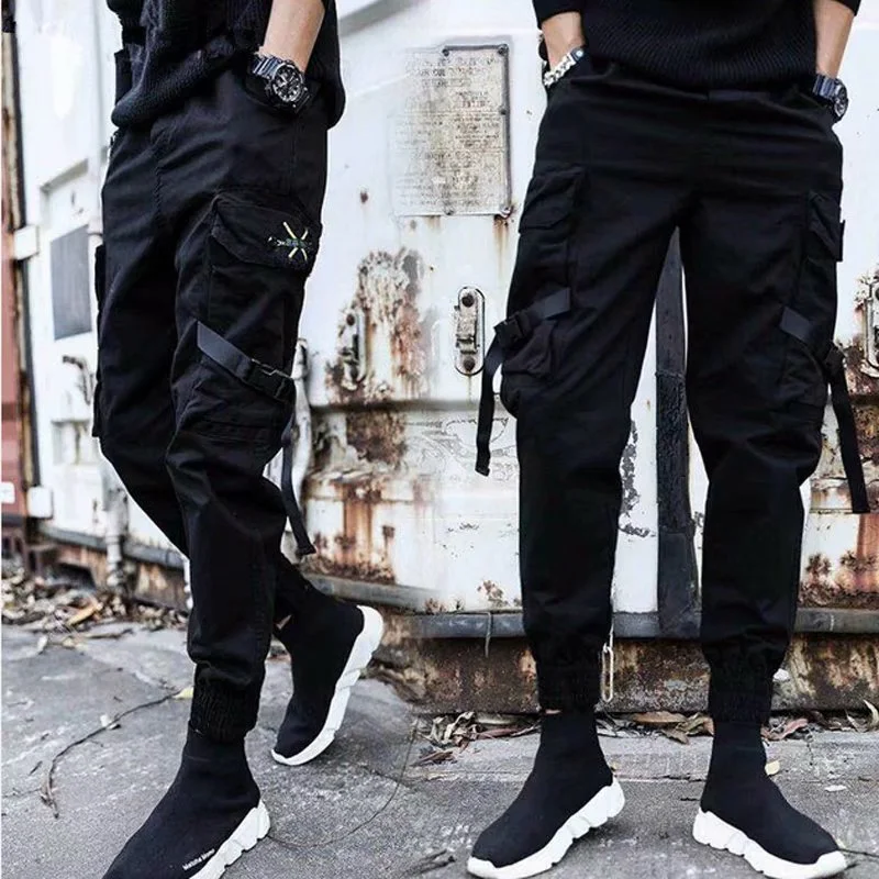 Trendy Black Slim-Fit Stretch Cargo Jeans