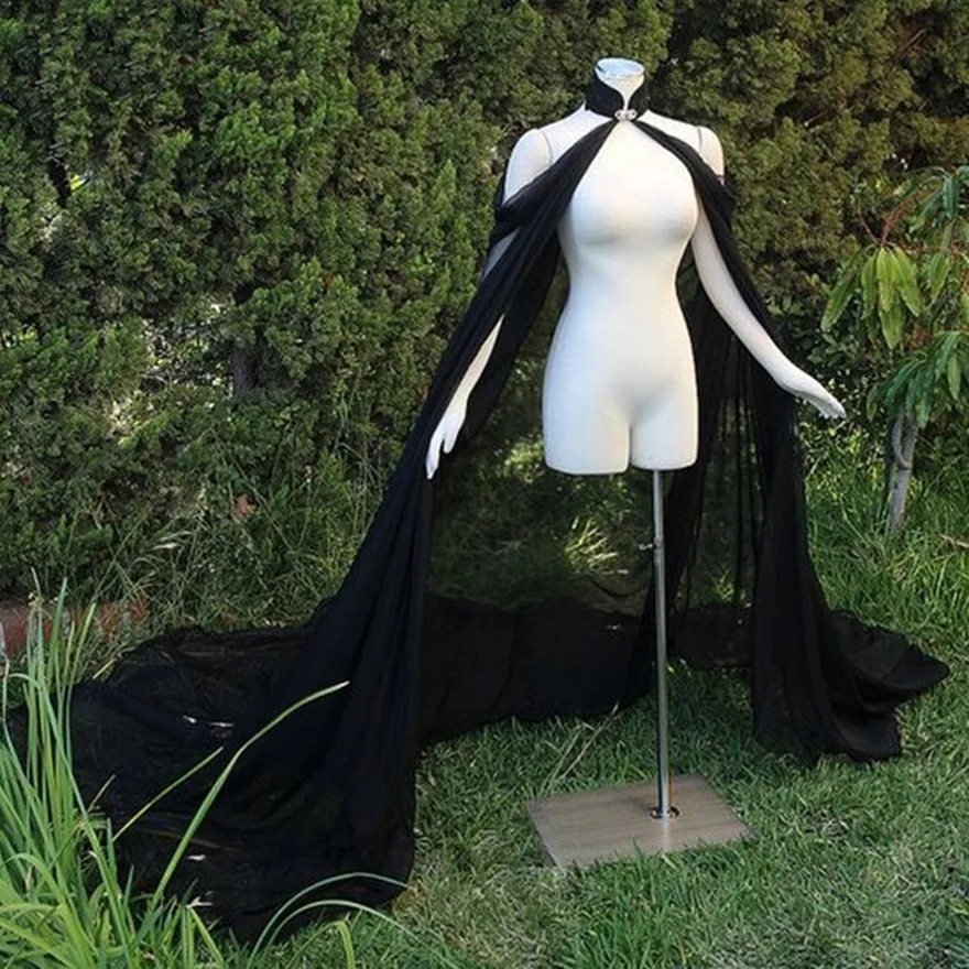 Black chiffon stage performance cloak