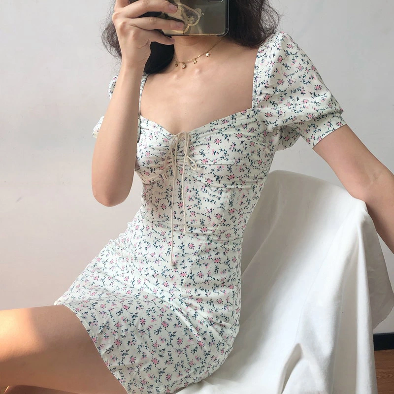 French vintage square collar dress