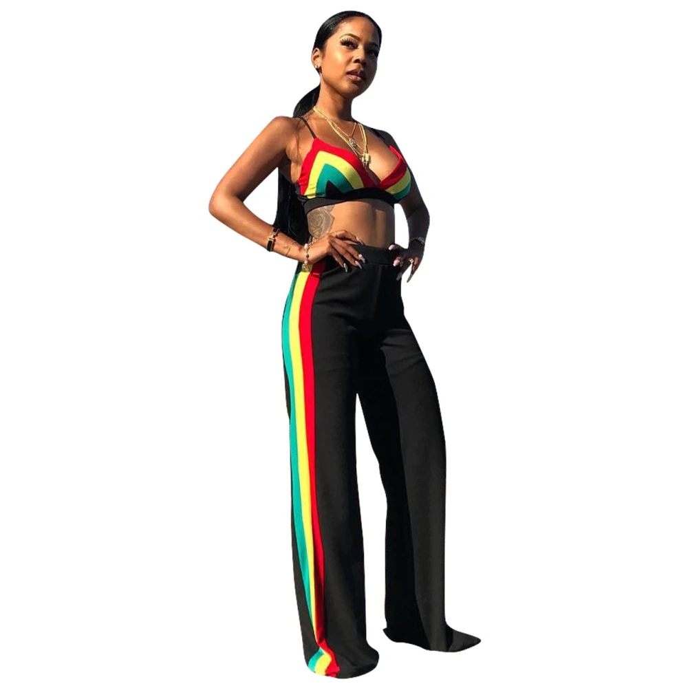 Rainbow Striped Wrap Chest Wide Legs Two Piece Set