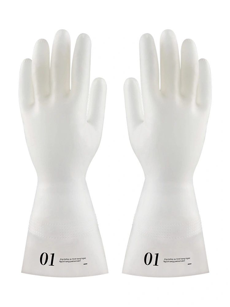 Long thickening nitrile light printing household dishwashing acid and alkali anti-slip anti-ripe latex rubber gloves