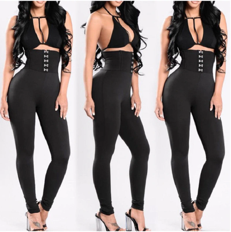 Fashion High Waist Black Color  Length Pants Trousers