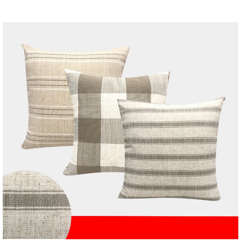 Pillowcase Linen Plain Striped Checkered Modern Simple Cushion Living Room Cushion