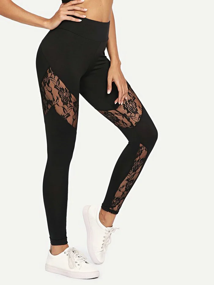 Lace perspective sports yoga pants