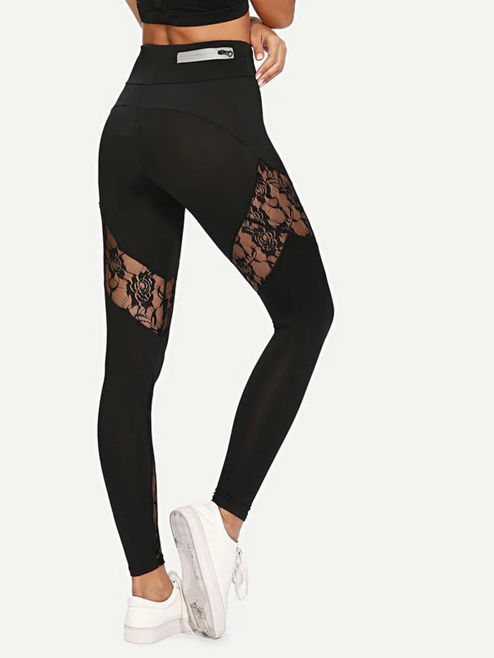 Lace perspective sports yoga pants