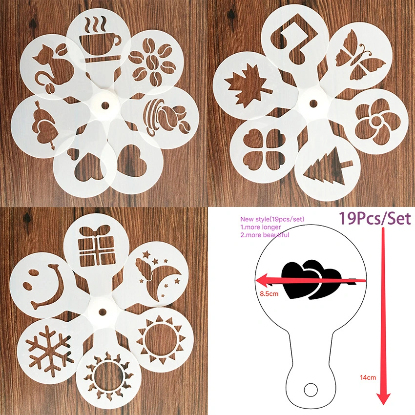 19-piece Set Of Fancy Coffee Garland Powder Spreading Mat Icing Sugar Sieve